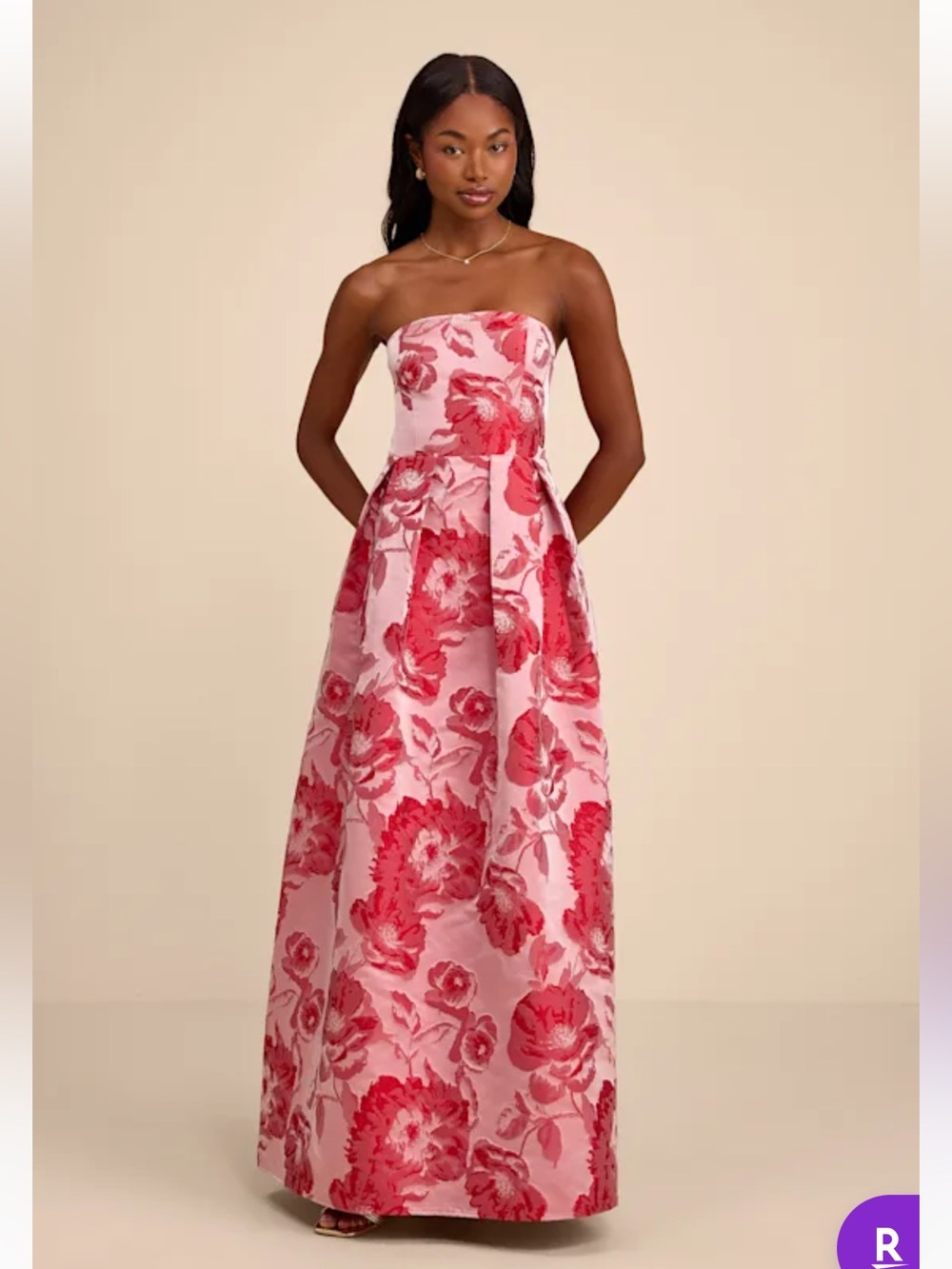 Lulu’s Elsa Light Pink Floral Jacquard Strapless Maxi Dress - Picture 3 of 4